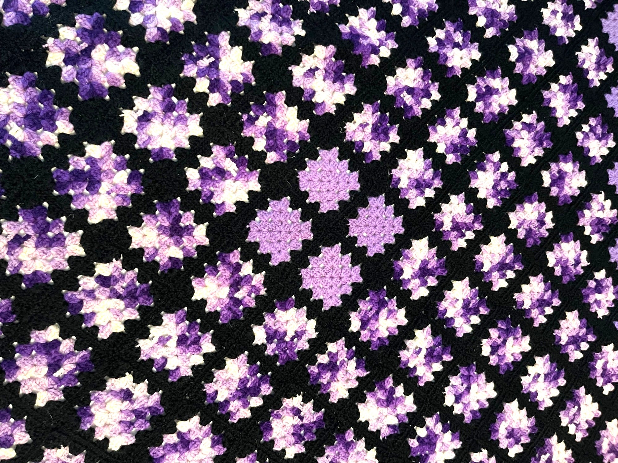 Antique Handmade Crochet Granny Square Blanket Throw Dark Purple Lilac 53 x 45 Inches