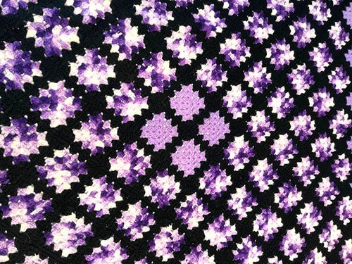 Antique Handmade Crochet Granny Square Blanket Throw Dark Purple Lilac 53 x 45 Inches