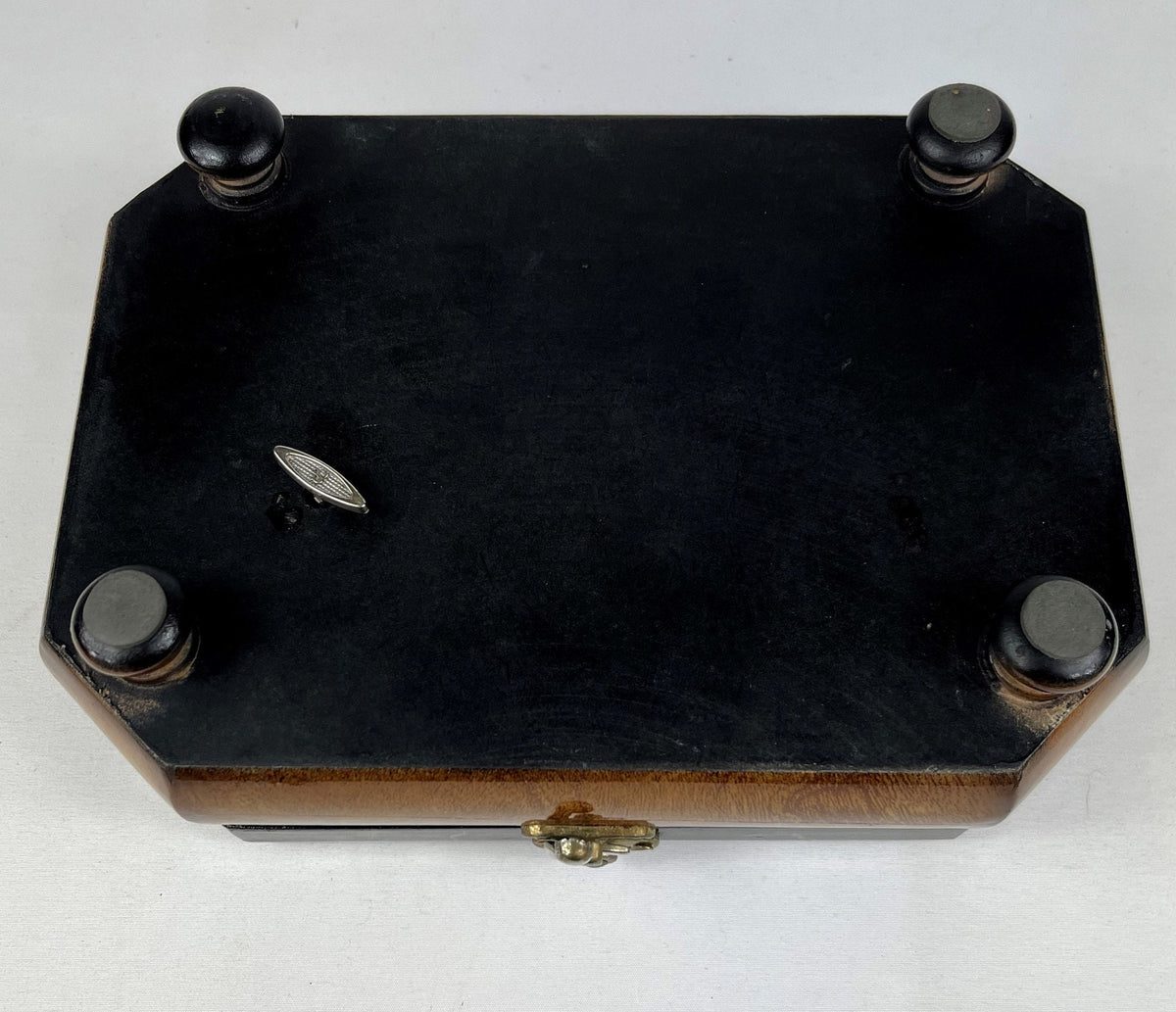 Musical Footed Wooden Jewelry Box with Brass Clasp and Hinges, Mirror Inside 6.5" x 9" x 3" tall