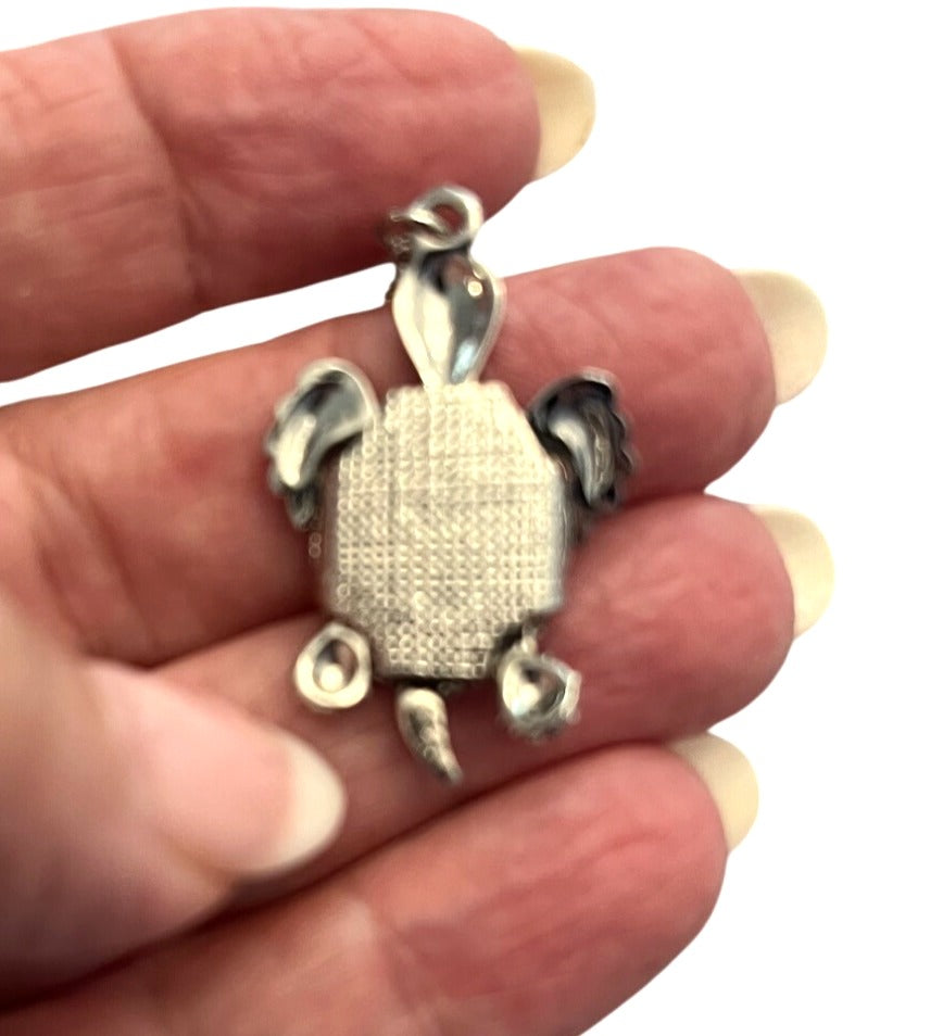 Silver Sea Turtle Pendant Necklace With Rhinestone Accents 18" Chain Womens Jewelry