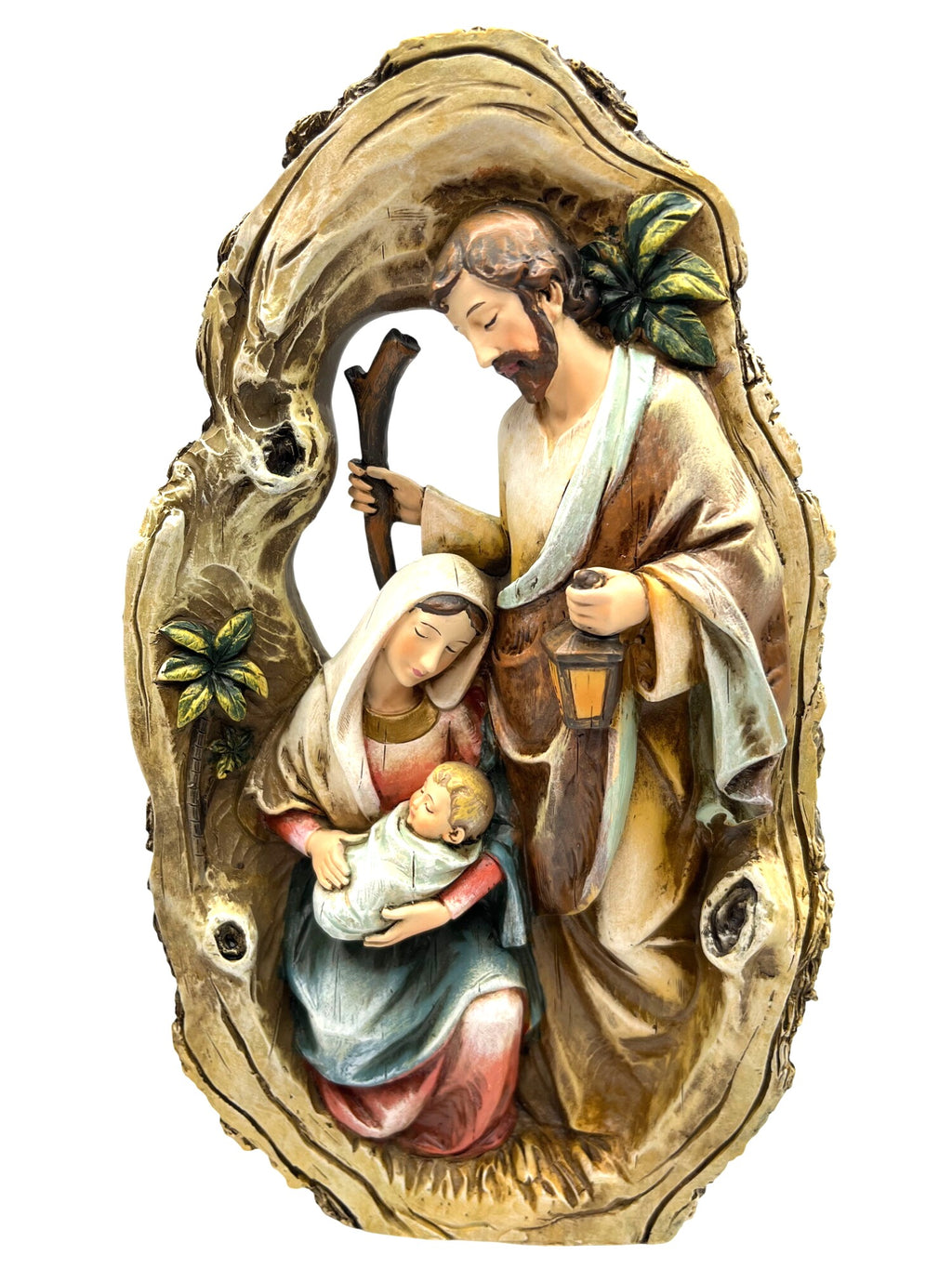 Holy Family 3D Figurine Wood Cut Hand-Painted Christmas Decoration In Rustic Frame