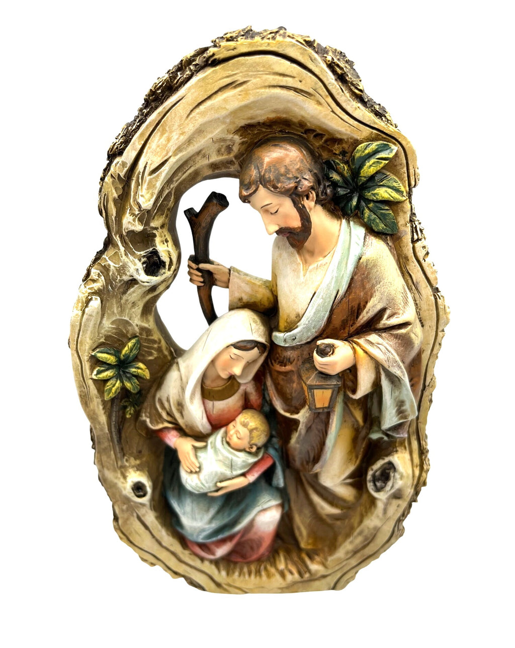 Holy Family 3D Figurine Wood Cut Hand-Painted Christmas Decoration In Rustic Frame