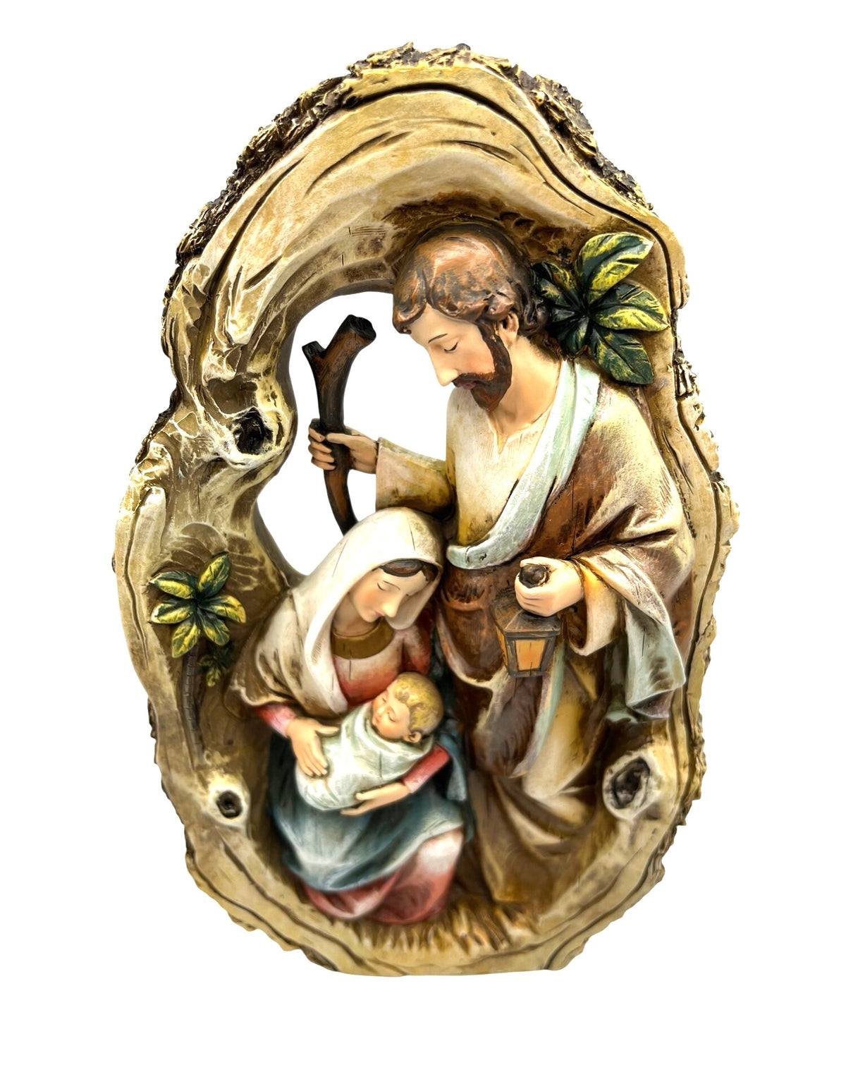 Holy Family 3D Figurine Wood Cut Hand-Painted Christmas Decoration In Rustic Frame
