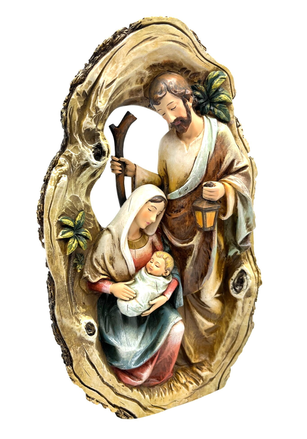 Holy Family 3D Figurine Wood Cut Hand-Painted Christmas Decoration In Rustic Frame