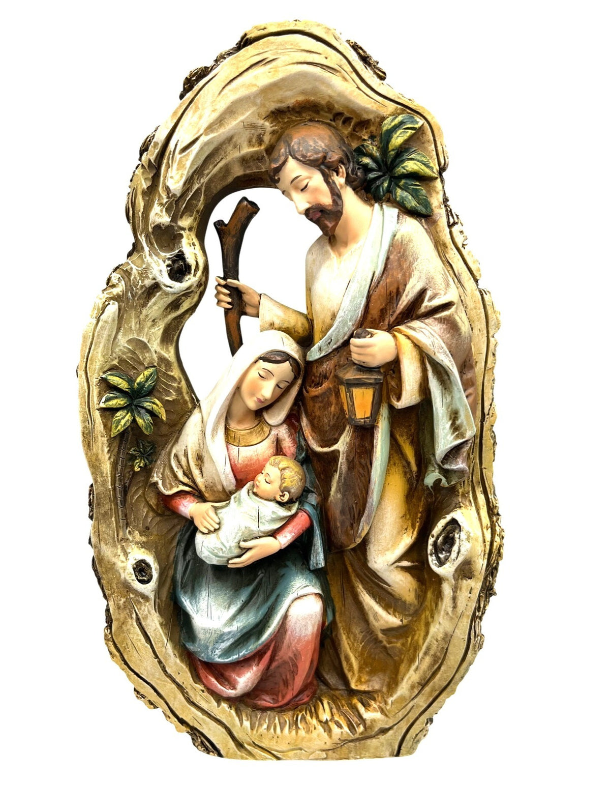 Holy Family 3D Figurine Wood Cut Hand-Painted Christmas Decoration In Rustic Frame