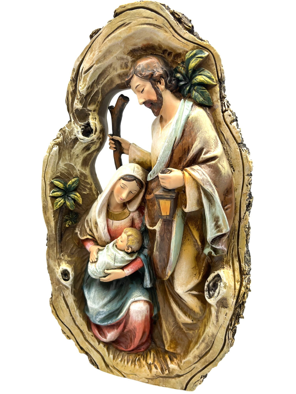 Holy Family 3D Figurine Wood Cut Hand-Painted Christmas Decoration In Rustic Frame