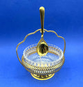 Vintage Mayell England Glass Bowl & Gold Plated Holder With Spoon Set