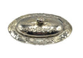 Vintage 1940's Silver Plated Covered Trinket Box With Floral Detailing & Feet Made in Occupied Japan