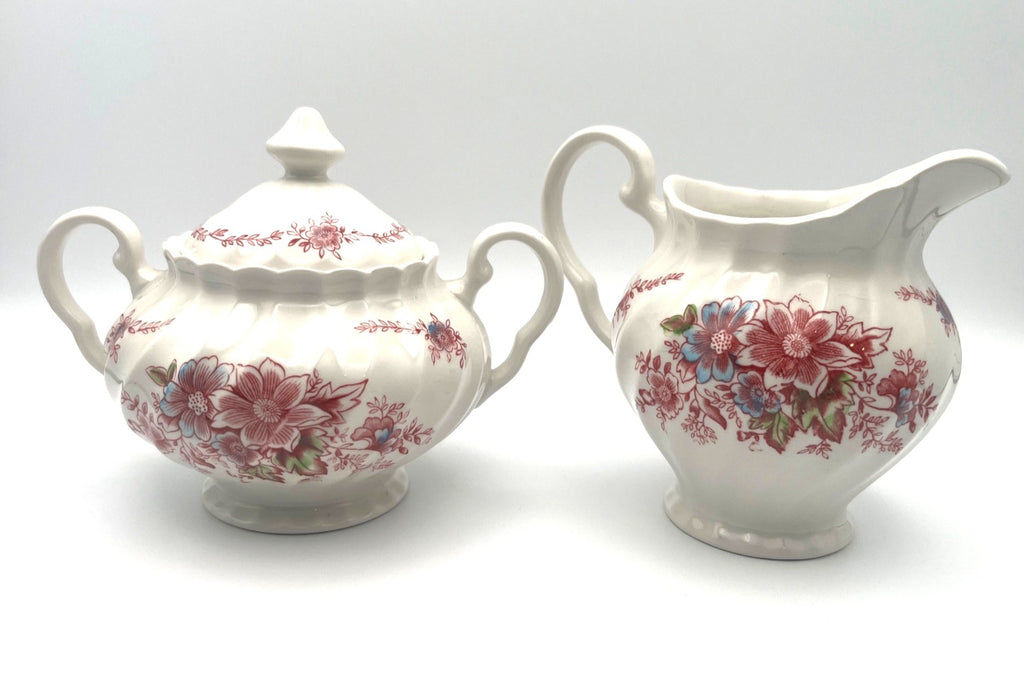 Vintage Johnson Brothers  Floral Creamer & Sugar Bowl with Lid Set Made In England