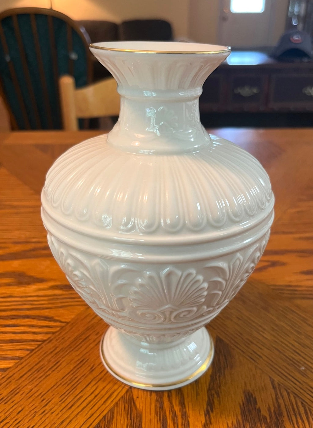 Lenox 8" Athenian White Porcelain Vase With Gold Trim