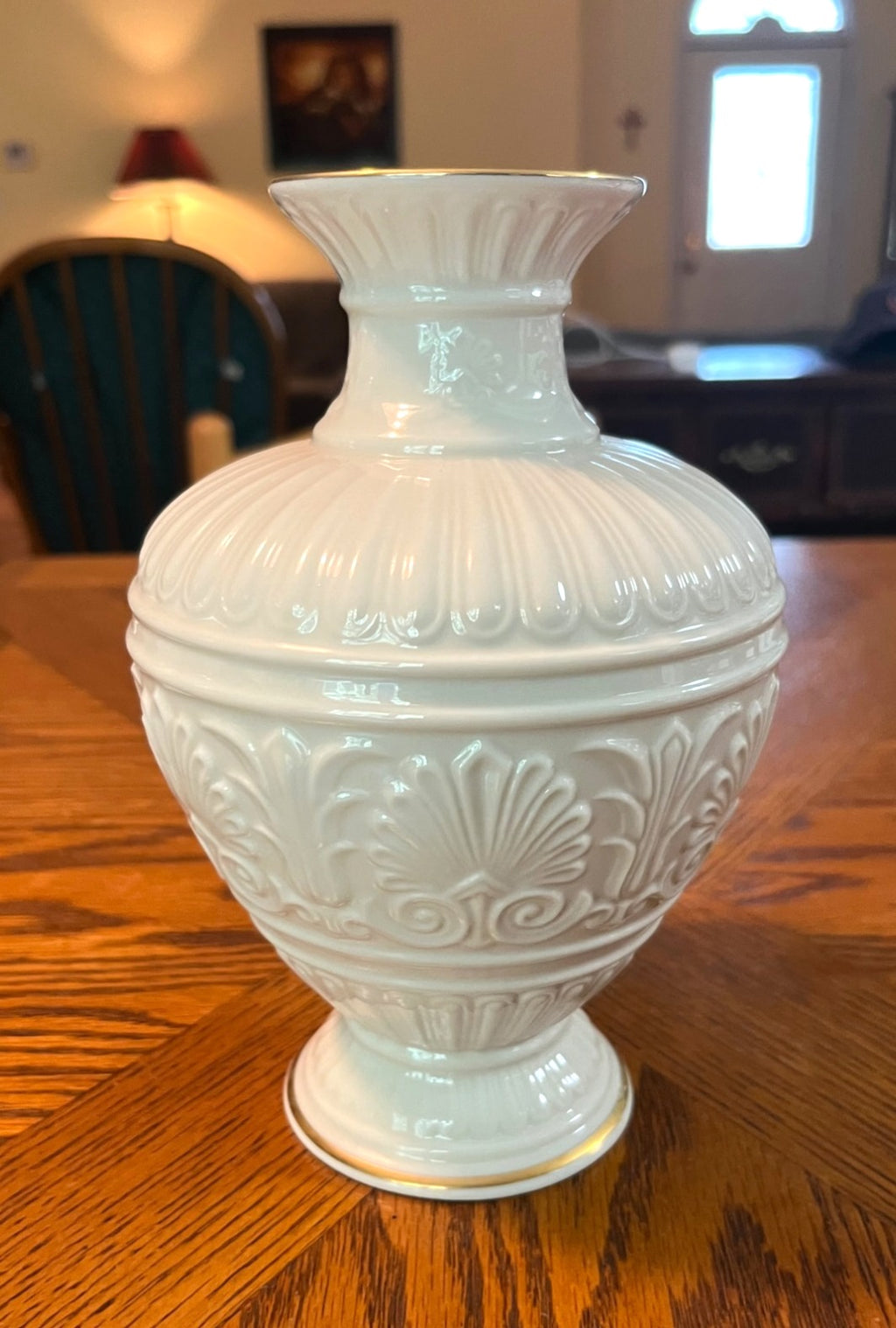 Lenox 8" Athenian White Porcelain Vase With Gold Trim