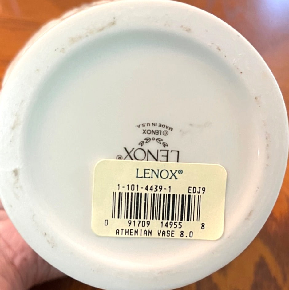 Lenox 8" Athenian White Porcelain Vase With Gold Trim