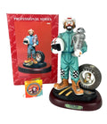 Emmett Kelly Jr. Professional Series Collection Race Fan Porcelain Figurine Holding Trophy Helmet Kelly Tires 1990s 10" Tall