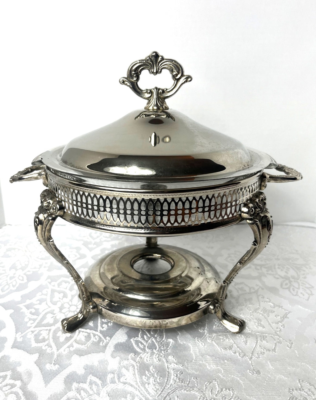 Vintage Baroque Silver-Plated Buffet Server With Glass Dish & Ornate Lid and Base