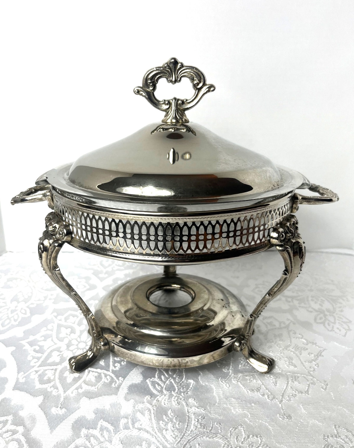 Vintage Baroque Silver-Plated Buffet Server With Glass Dish & Ornate Lid and Base