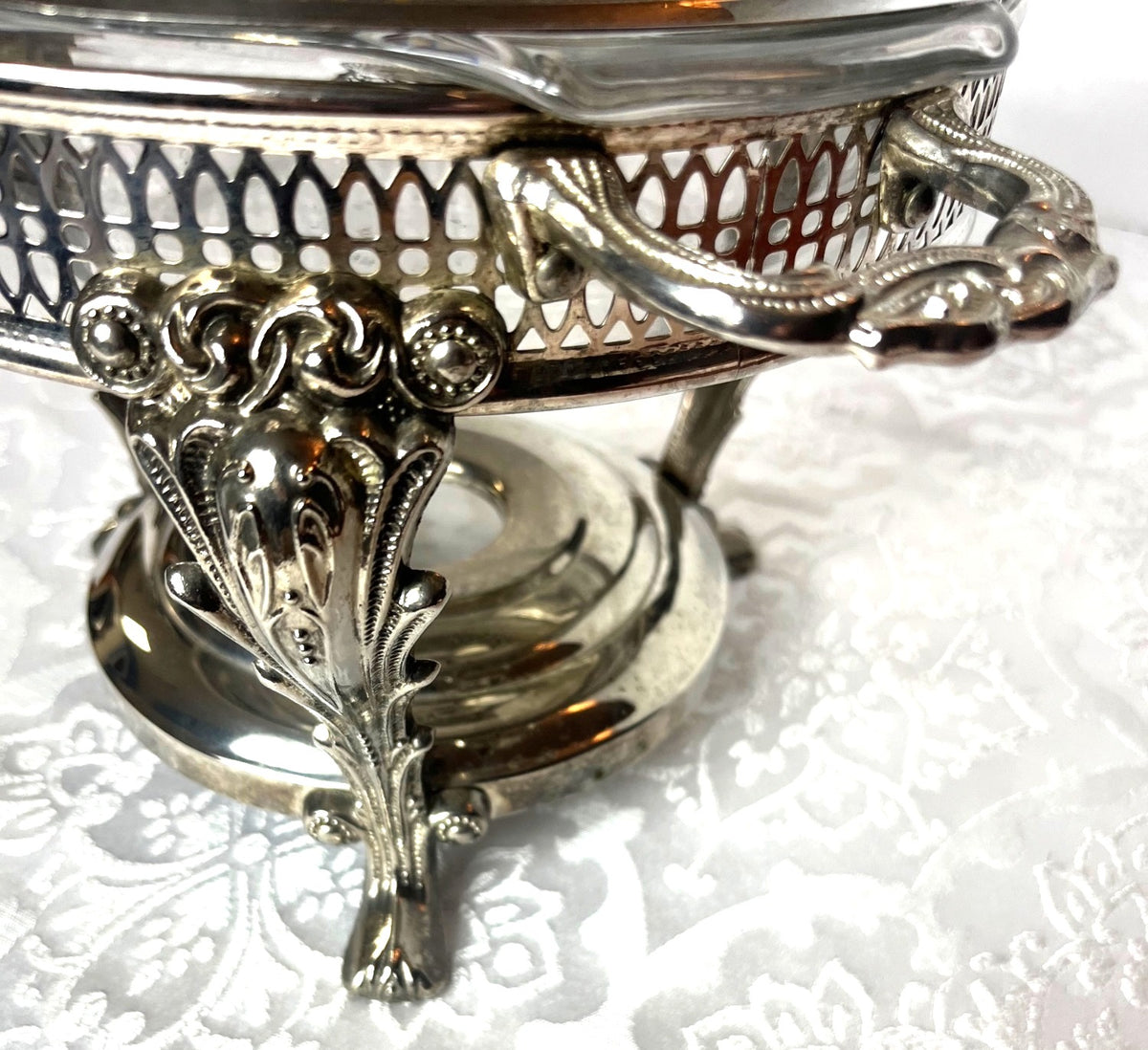 Vintage Baroque Silver-Plated Buffet Server With Glass Dish & Ornate Lid and Base