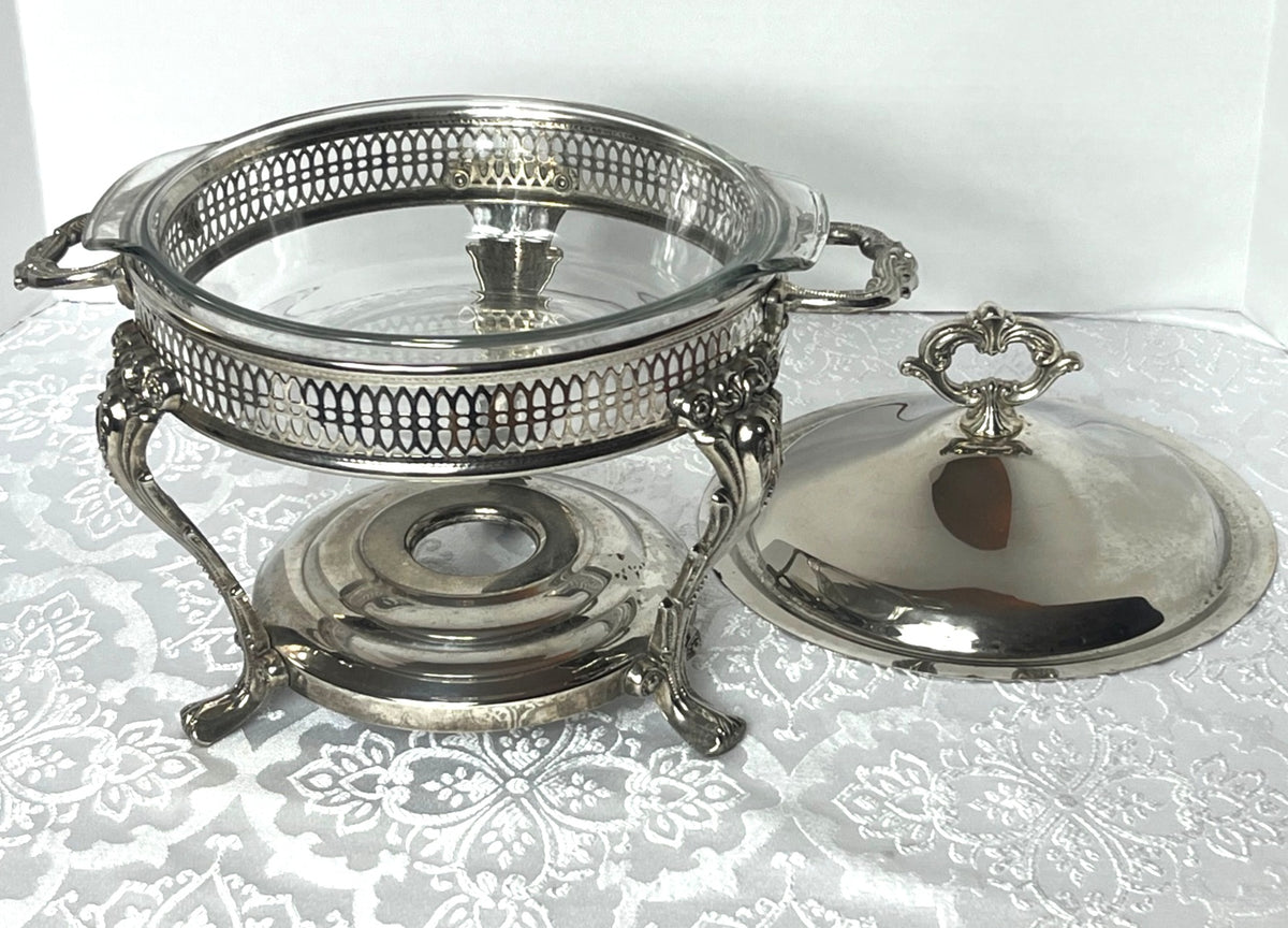 Vintage Baroque Silver-Plated Buffet Server With Glass Dish & Ornate Lid and Base