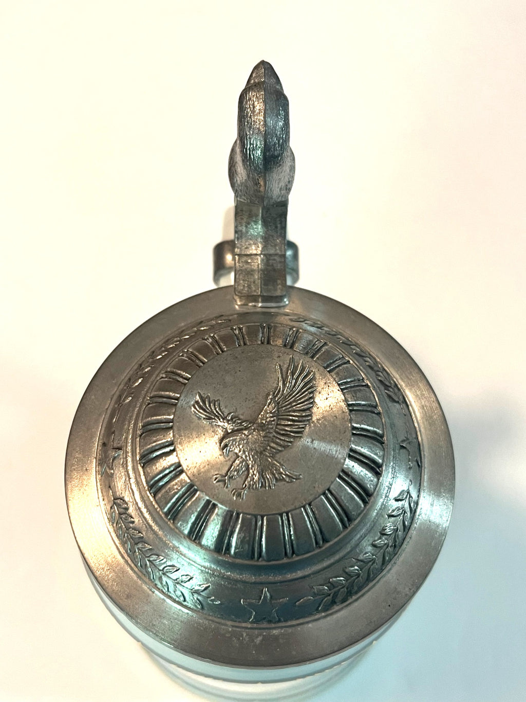 America The Beautiful Spacious Skies Tankard w Hinged Pewter Lid & Eagle Design By Longton Crown with Certificate