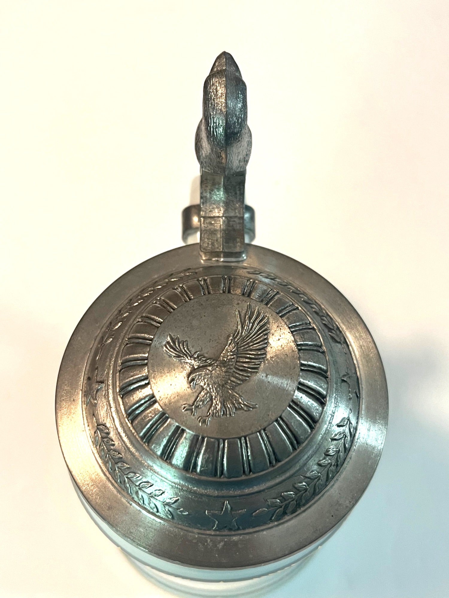 America The Beautiful Spacious Skies Tankard w Hinged Pewter Lid & Eagle Design By Longton Crown with Certificate