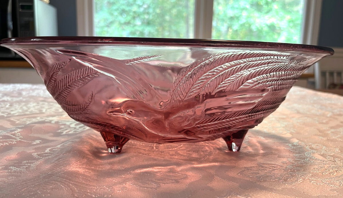 Vintage Indiana Glass Tiara Exclusives Empress Bird of Paradise Footed Amethyst Color Oval Bowl 13"