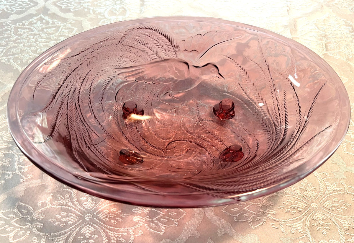 Vintage Indiana Glass Tiara Exclusives Empress Bird of Paradise Footed Amethyst Color Oval Bowl 13"