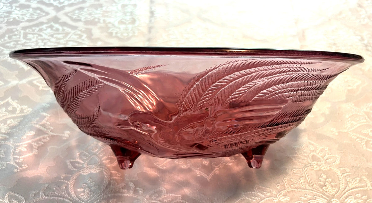 Vintage Indiana Glass Tiara Exclusives Empress Bird of Paradise Footed Amethyst Color Oval Bowl 13"