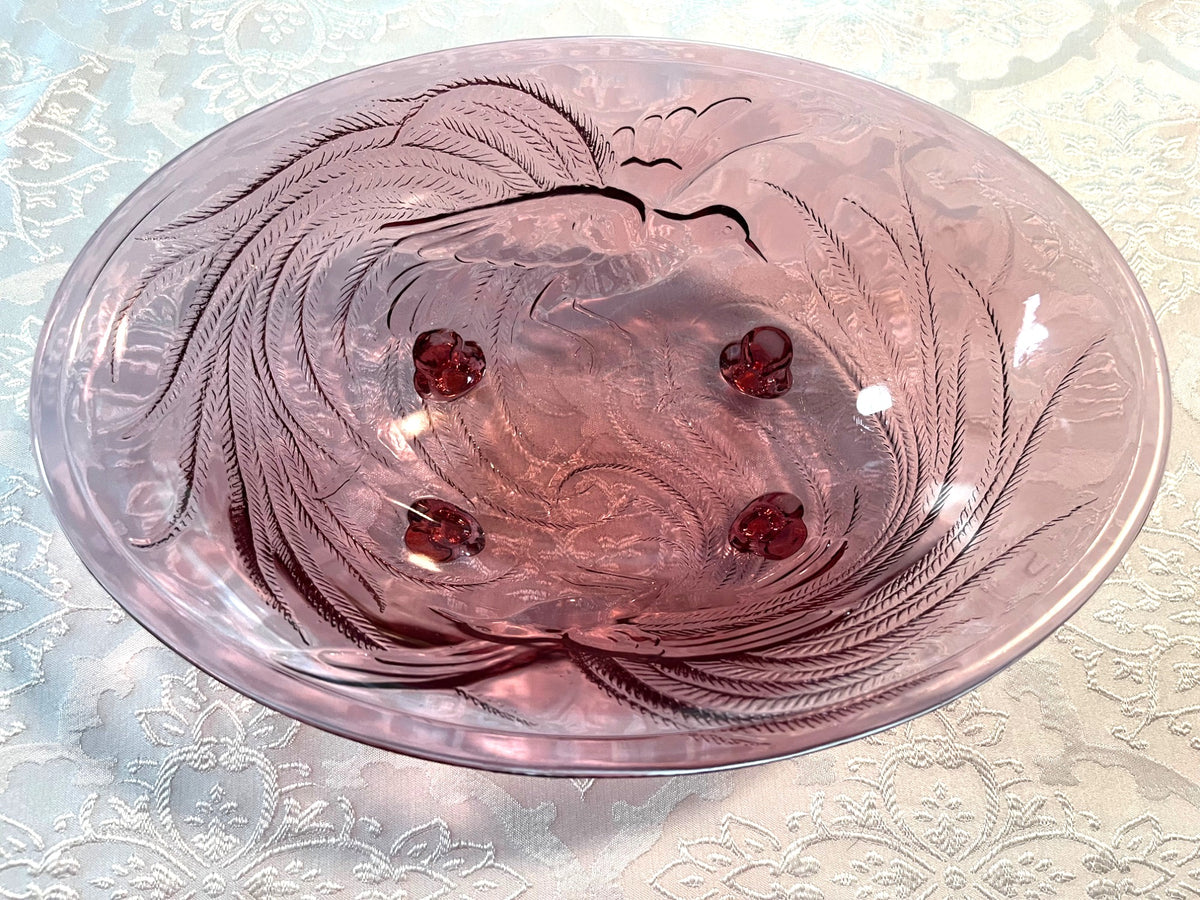 Vintage Indiana Glass Tiara Exclusives Empress Bird of Paradise Footed Amethyst Color Oval Bowl 13"
