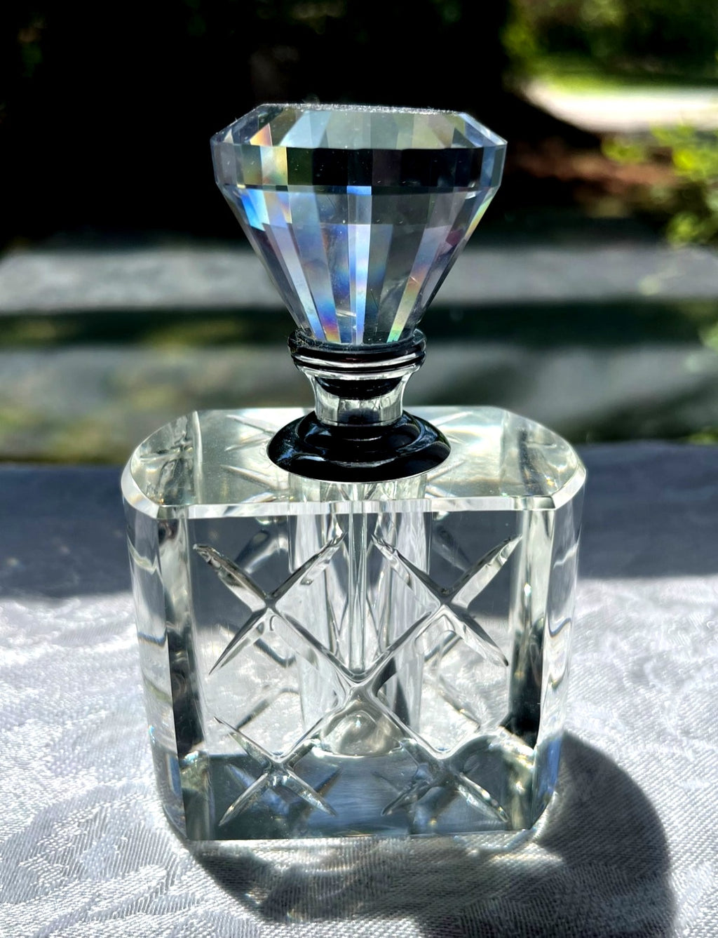 Crystal Glass Perfume Bottle With Diamond-Cut Design and Crystal Stopper with Glass Dauber 4.5" tall