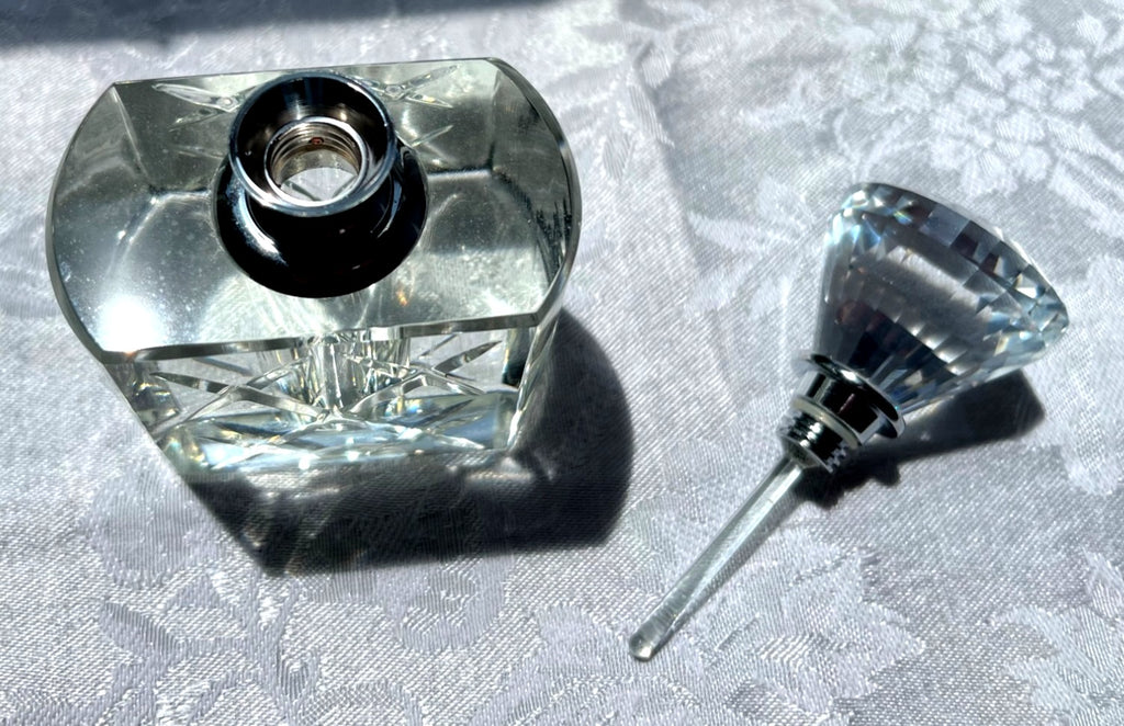 Crystal Glass Perfume Bottle With Diamond-Cut Design and Crystal Stopper with Glass Dauber 4.5" tall