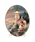 Decorative Oval Plate A Little Hope Lights The Way Limited Edition By Dona Gelsinger for Bradford Exchange 1998 Angel and Lighthouse