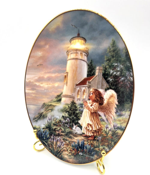 Decorative Oval Plate A Little Hope Lights The Way Limited Edition By Dona Gelsinger for Bradford Exchange 1998 Angel and Lighthouse