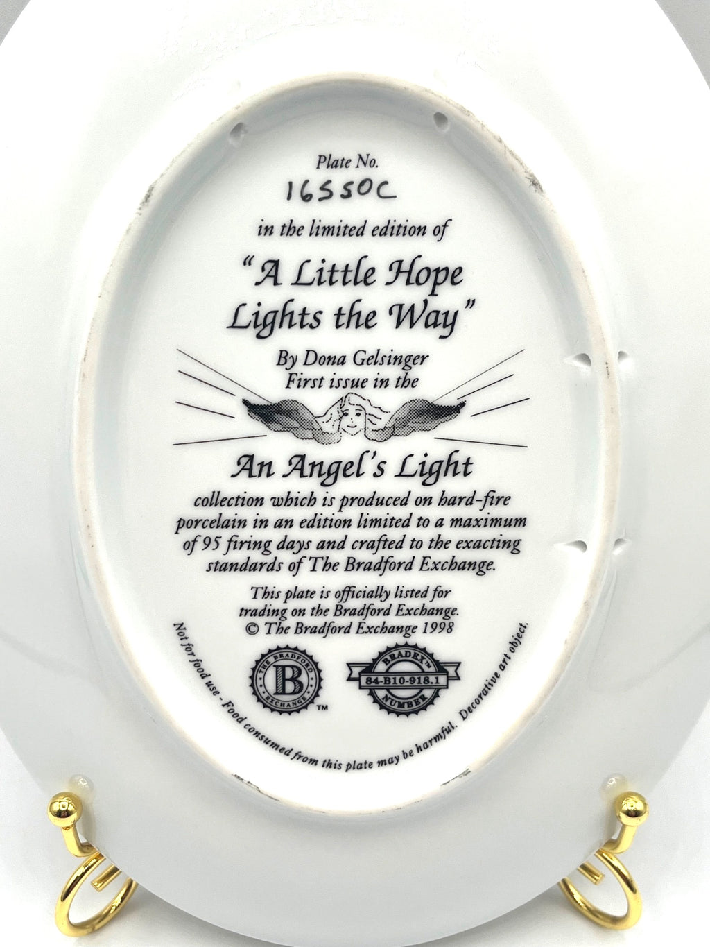 Decorative Oval Plate A Little Hope Lights The Way Limited Edition By Dona Gelsinger for Bradford Exchange 1998 Angel and Lighthouse