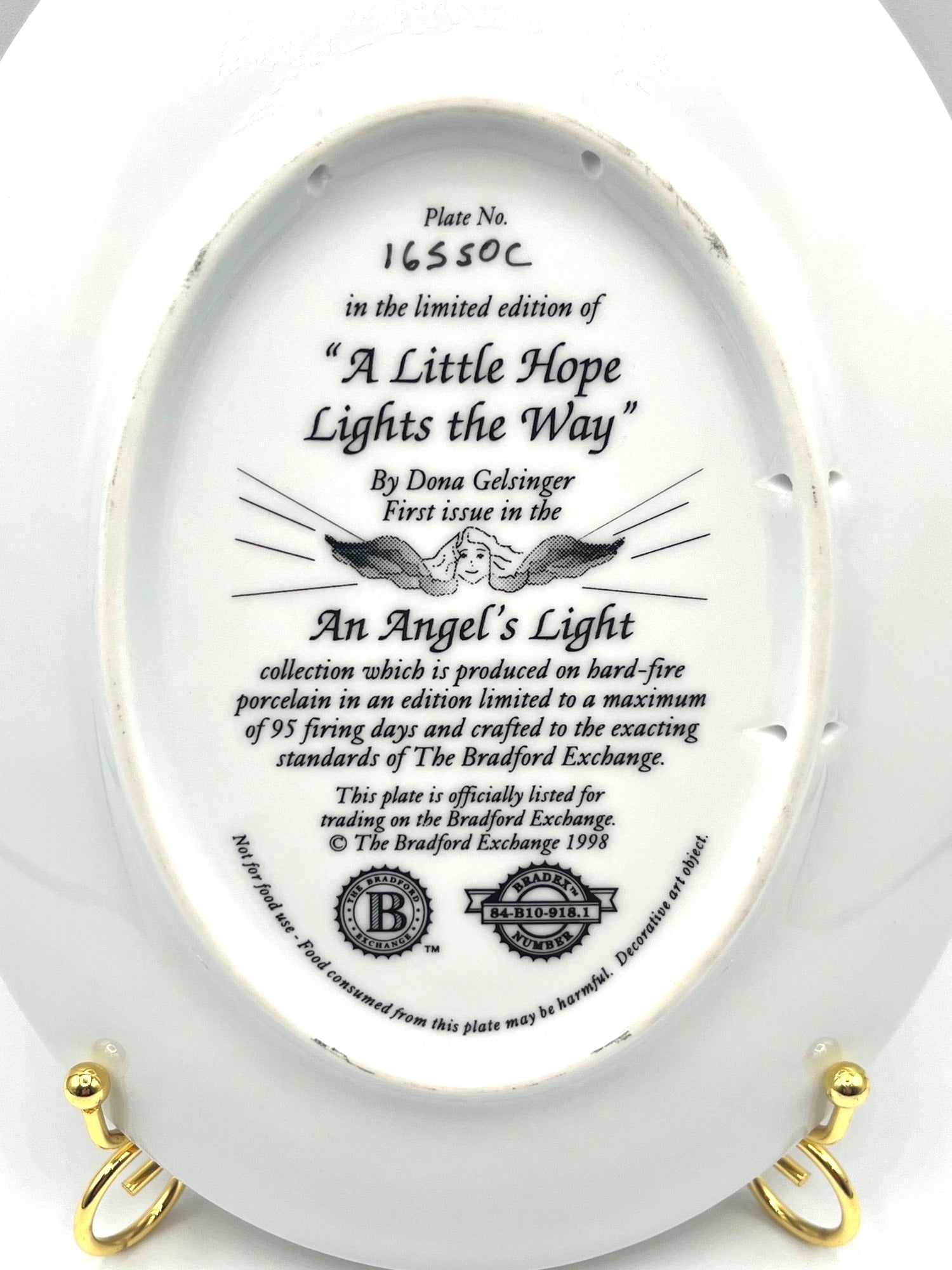 Decorative Oval Plate A Little Hope Lights The Way Limited Edition By Dona Gelsinger for Bradford Exchange 1998 Angel and Lighthouse