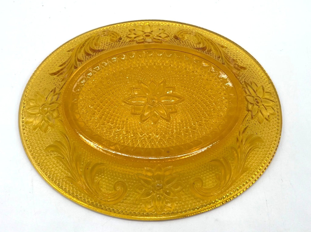 Vintage Tiara Exclusive Amber Glass Oval Serving Plates Pair 8.25" x 7" in Original Box