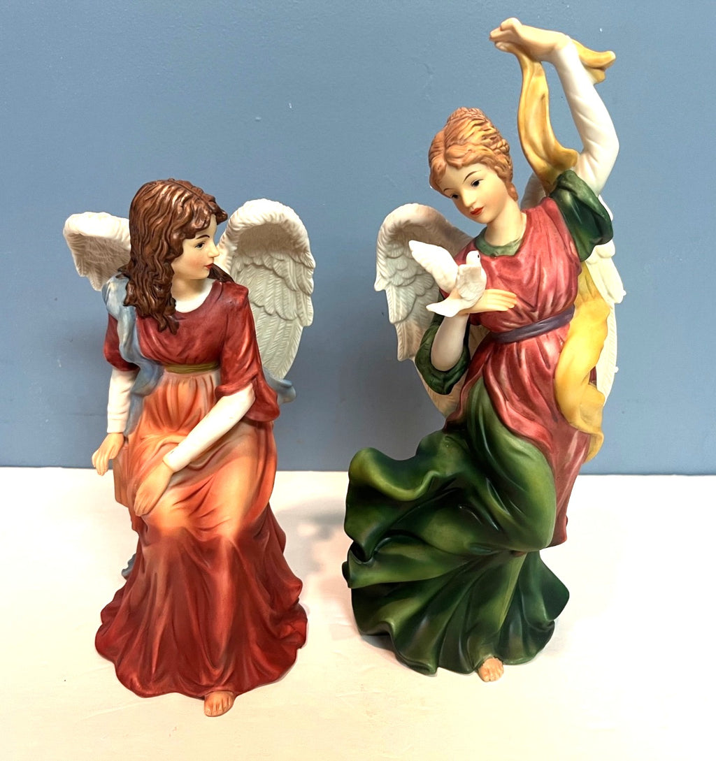Grandeur Noel Nativity Porcelain Angels Figurines Set Of 2.  9 & 12 inches tall