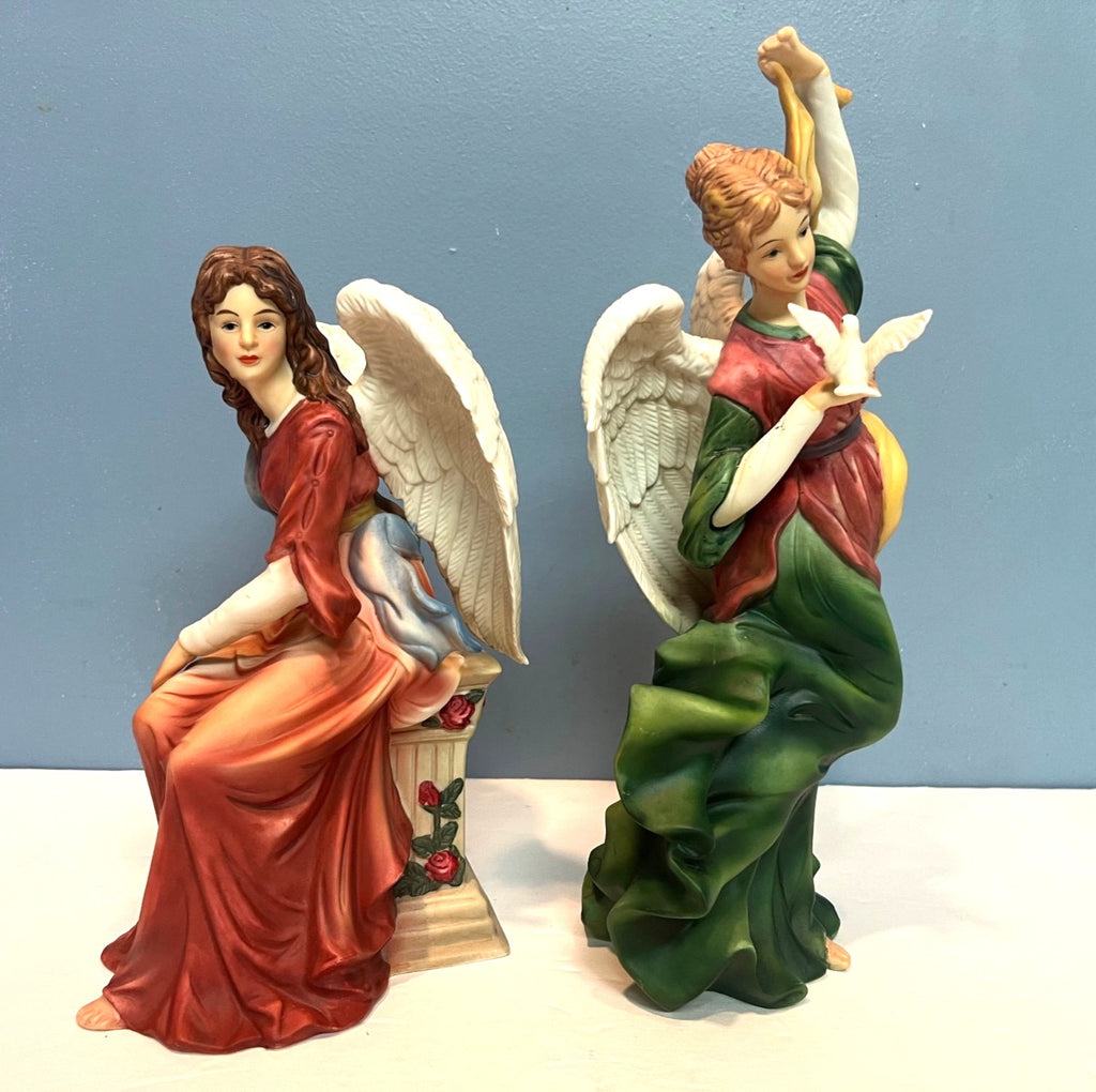 Grandeur Noel Nativity Porcelain Angels Figurines Set Of 2.  9 & 12 inches tall