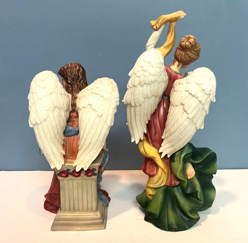 Grandeur Noel Nativity Porcelain Angels Figurines Set Of 2.  9 & 12 inches tall