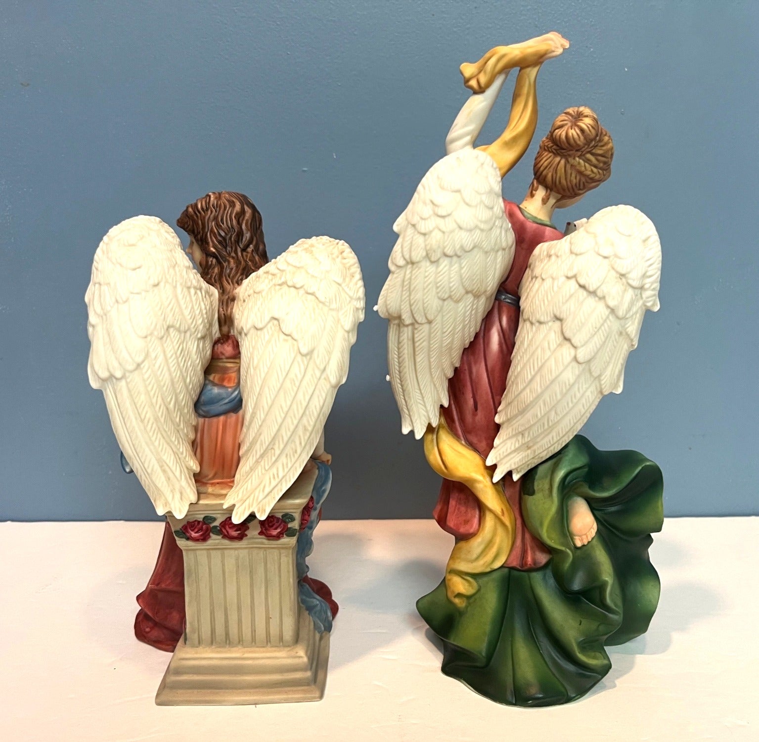 Grandeur Noel Nativity Porcelain Angels Figurines Set Of 2.  9 & 12 inches tall