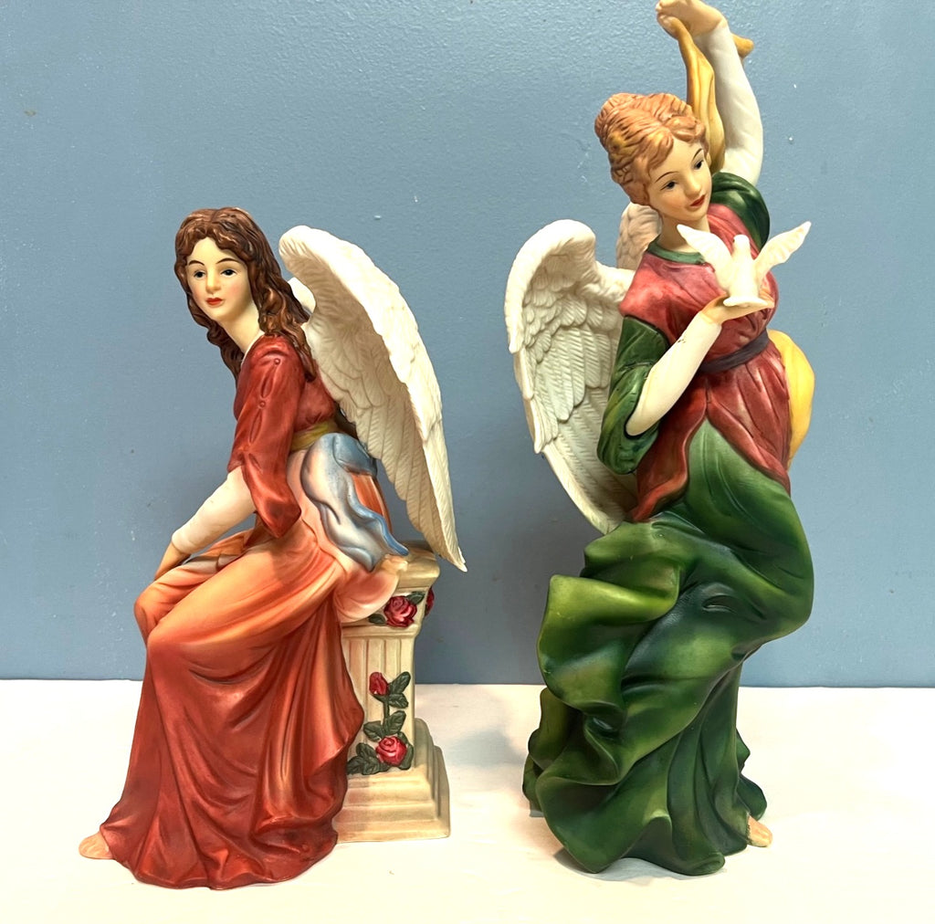 Grandeur Noel Nativity Porcelain Angels Figurines Set Of 2.  9 & 12 inches tall