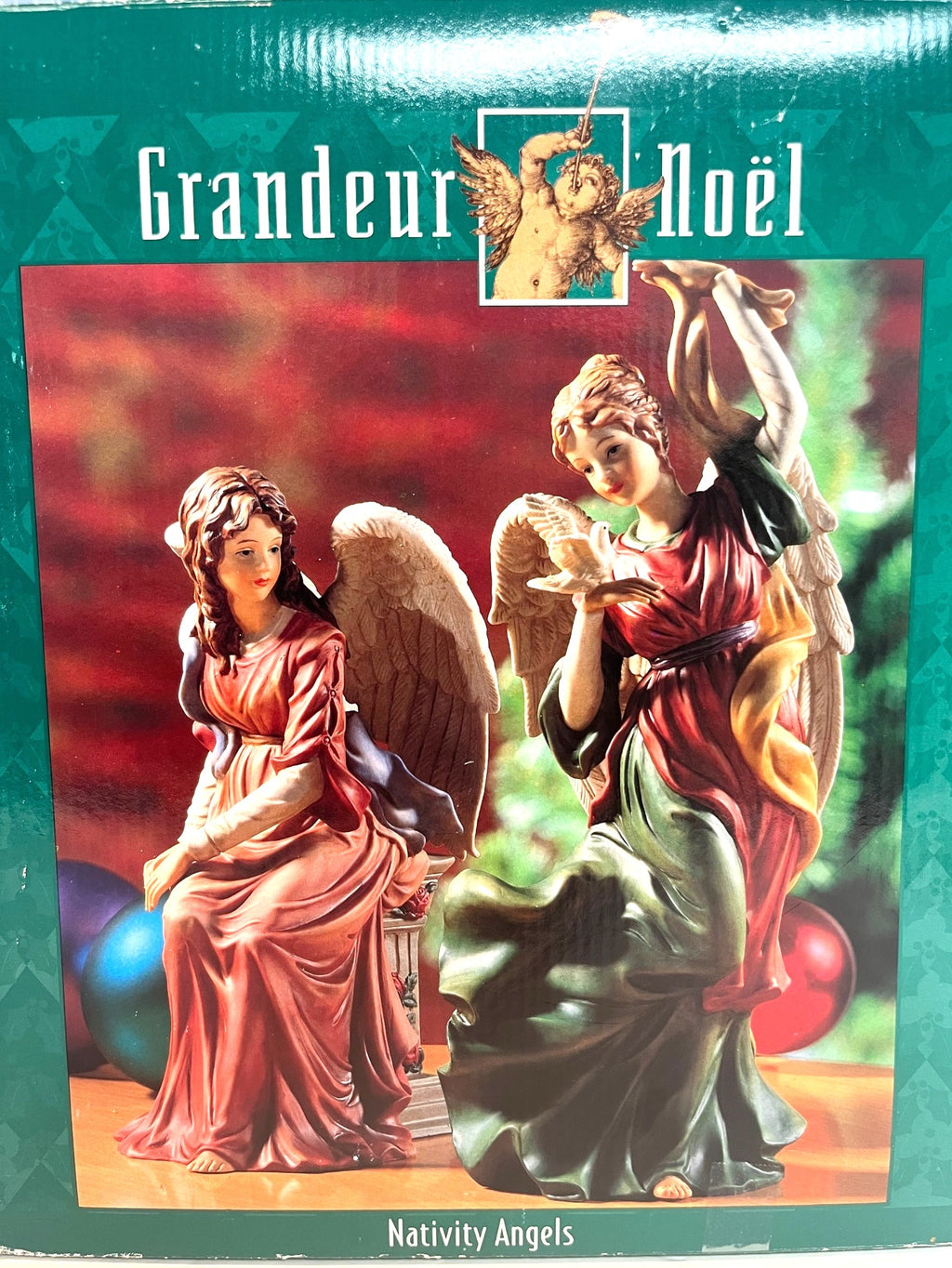 Grandeur Noel Nativity Porcelain Angels Figurines Set Of 2.  9 & 12 inches tall