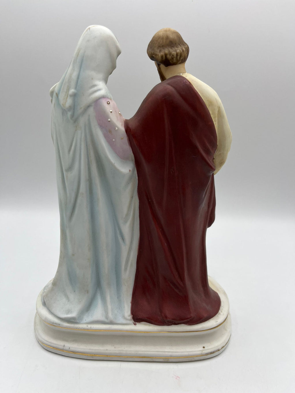 Rare Antique Lefton China Statue Figurine of Saint Joseph, Blessed Virgin Mary, Child Jesus' Sacred Heart.  Holy Family. 7" x 9.5" tall