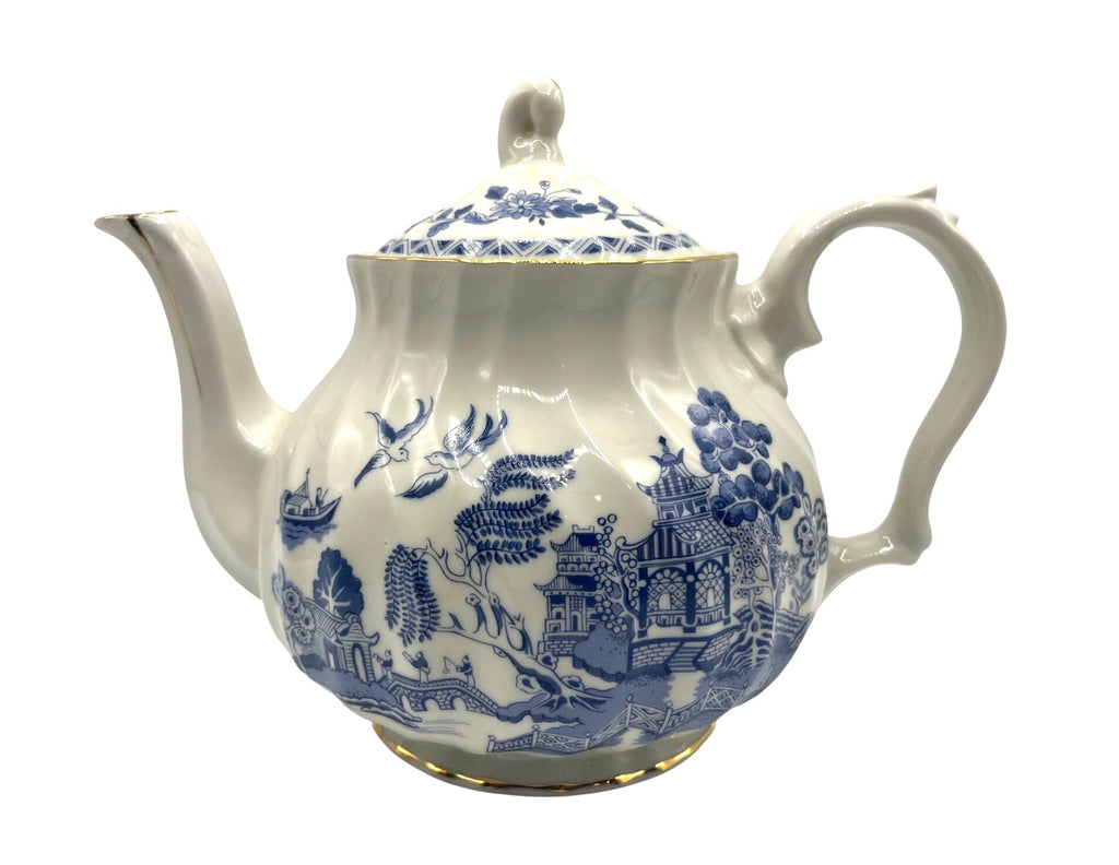 Vintage Robinson Design Group Japan 1989 Blue & White 32 oz. Teapot With Gold Trim