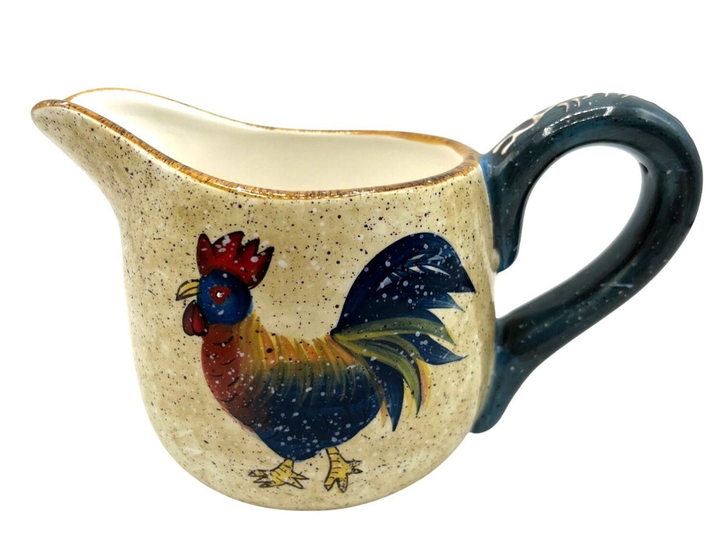 Vintage Hand-Painted Rooster Sugar Bowl & Creamer Set Rooster Cafe By Noble Excellence