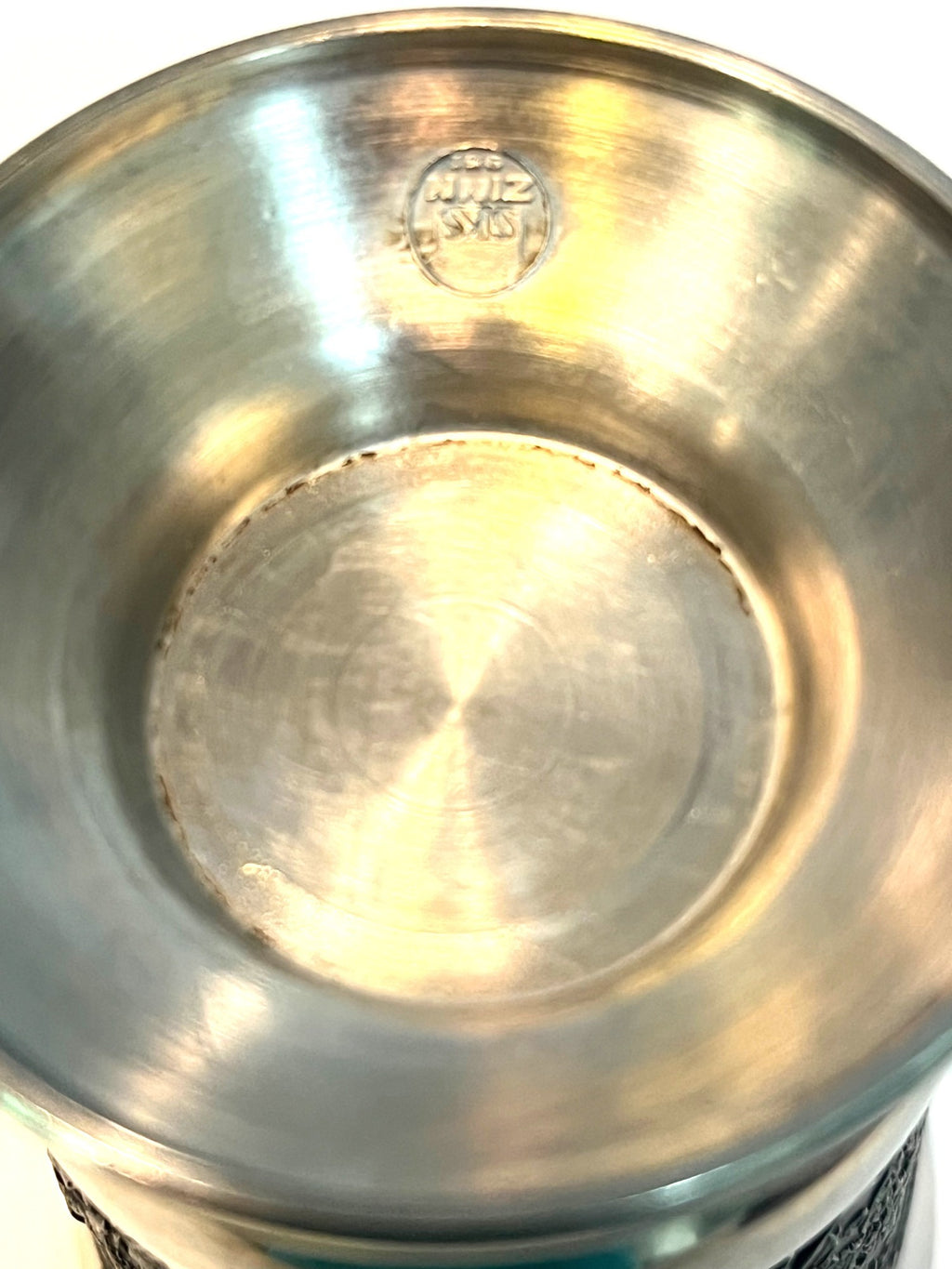 German Embossed Pewter Decorative Goblet With Intricate Village Design Poem Antique Finish Stamped Base SKS Zinn 957