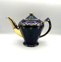 Rare Mid Century Hall Cobalt Blue and Gold 6 Cup Teapot with Lid Made in USA.