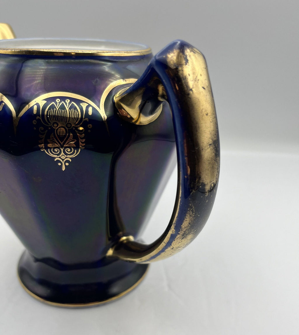 Rare Mid Century Hall Cobalt Blue and Gold 6 Cup Teapot with Lid Made in USA.