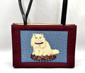 Le Chaton Handbag with White Kitty on Beaded Pillow wearing Beaded Necklace 11" x 8" x 4.75"