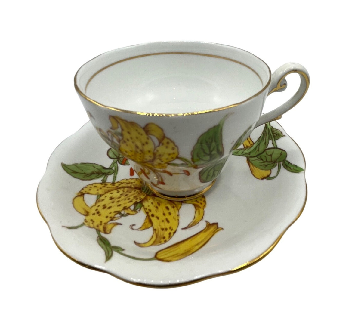 Royal Standard Morning Star Tiger Lily Vintage Bone China Tea Cup & Saucer Set Gold Trim Made in England