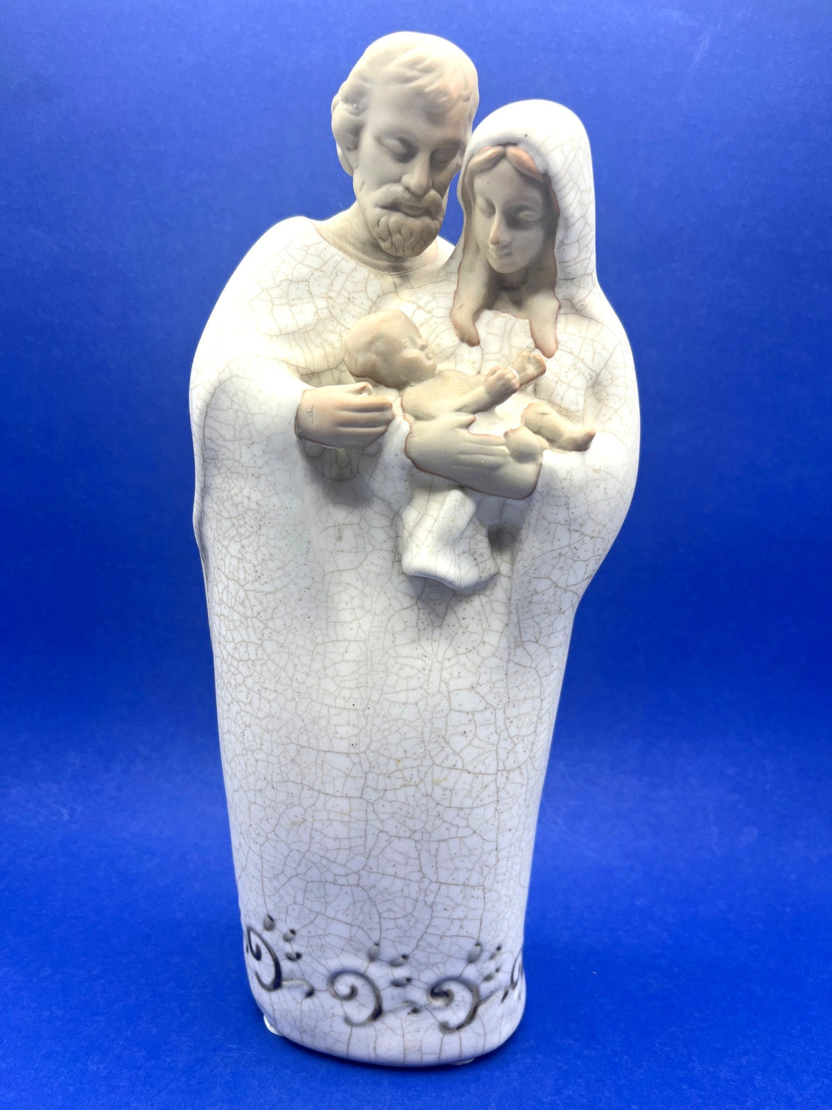 Vintage Ceramic Holy Family Statue With Crackle-look Finish Religious Decor 12" Tall