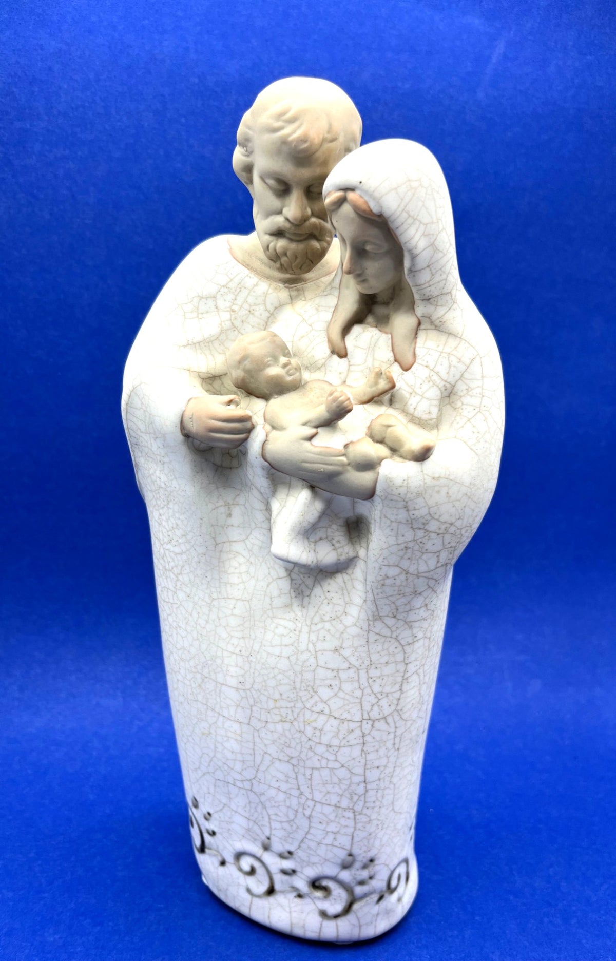 Vintage Ceramic Holy Family Statue With Crackle-look Finish Religious Decor 12" Tall
